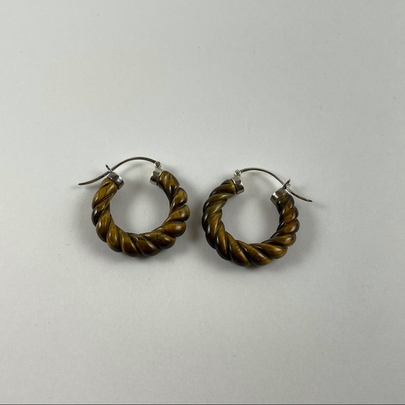 Tigers Eye Twisted Hoops - Picture 3 of 6